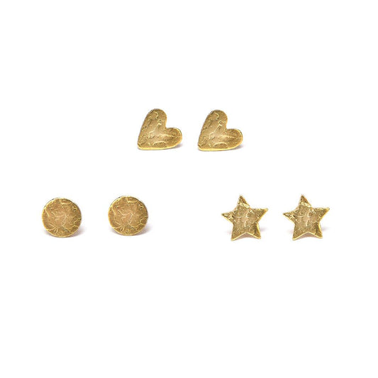 Vestopazzo Heart, Circle, and Star Stud Earrings (DD16069) - Gold