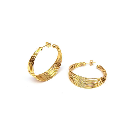 Vestopazzo Multiple Lines Hoop Earrings (DD16091) - Gold