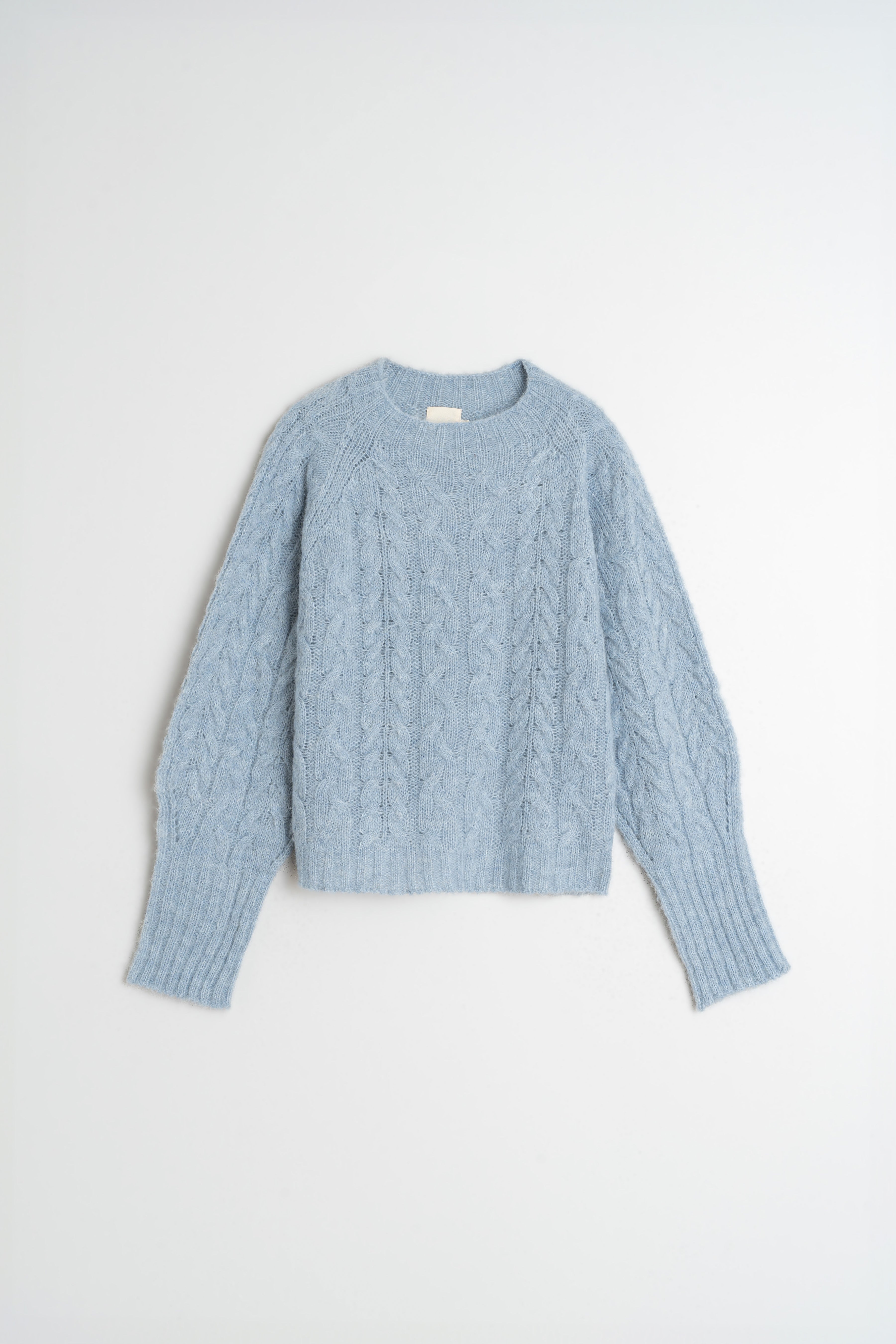Indi & Cold Cable Knit Crop Sweater (EA501) - Cielo