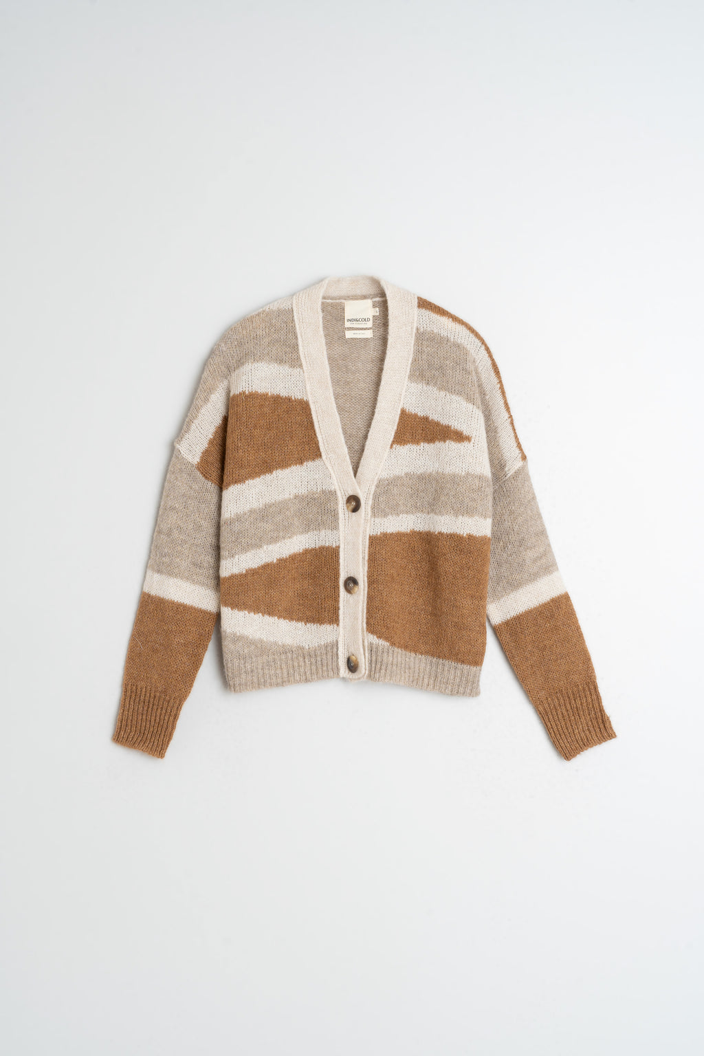 Indi & Cold Intarsia Alpaca Cardigan (EA535) - Camel