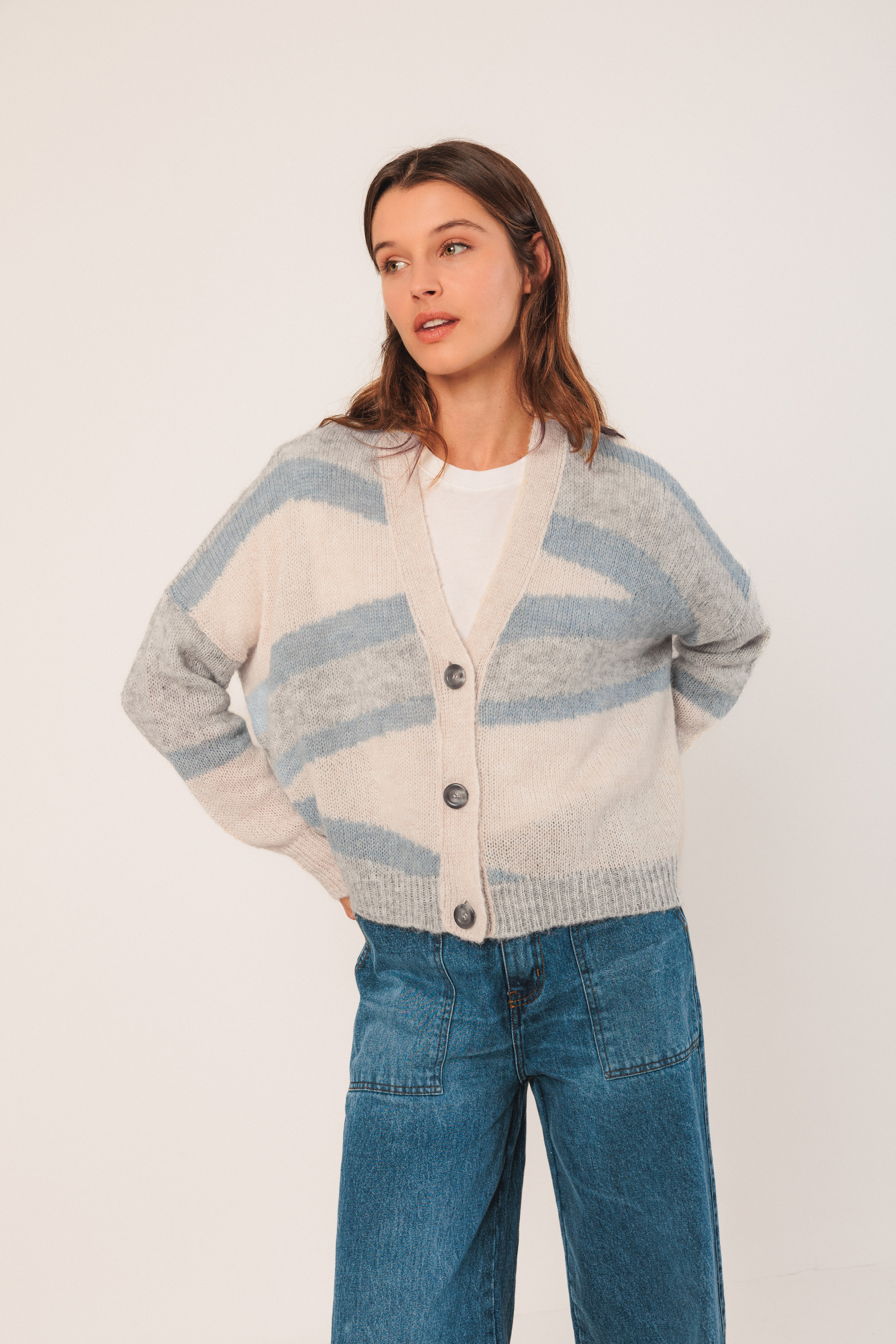 Indi & Cold Intarsia Alpaca Cardigan (EA535) - Azul