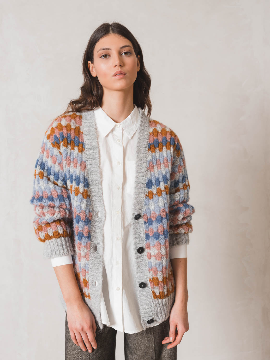 Indi & Cold Multicoloured Motif Cardigan (EA636) - Gris Vigore