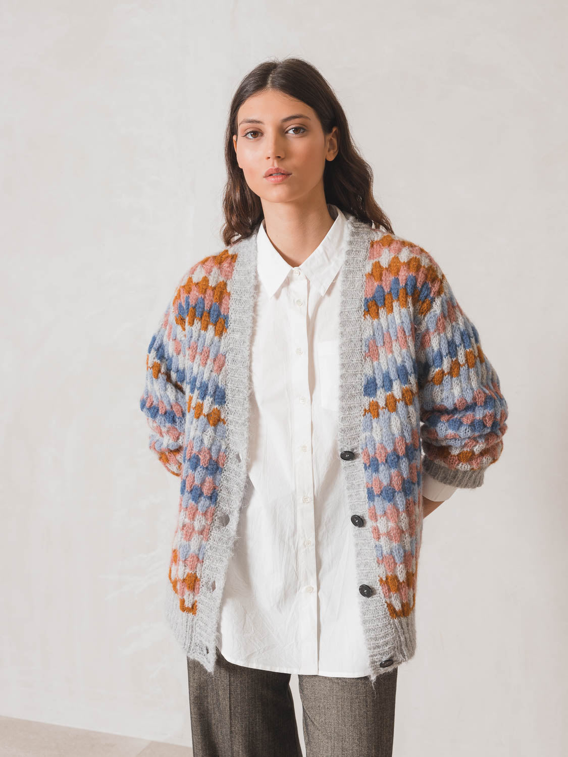 Indi & Cold Multicoloured Motif Cardigan (EA636) - Gris Vigore