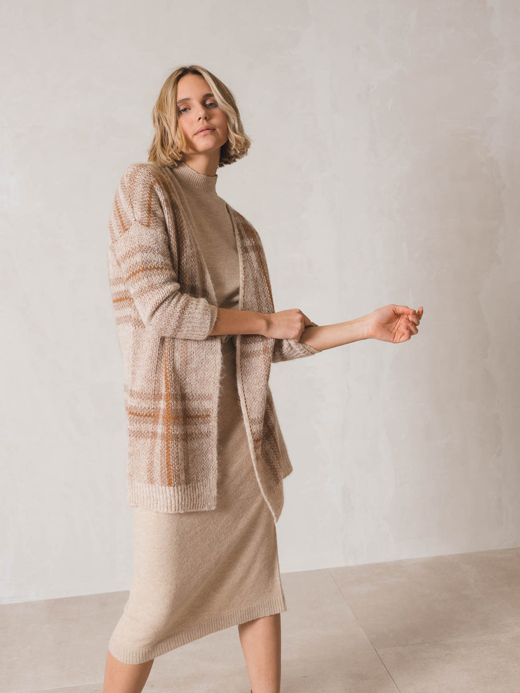 Indi & Cold Jacquard Cardigan (EA640) - Beige