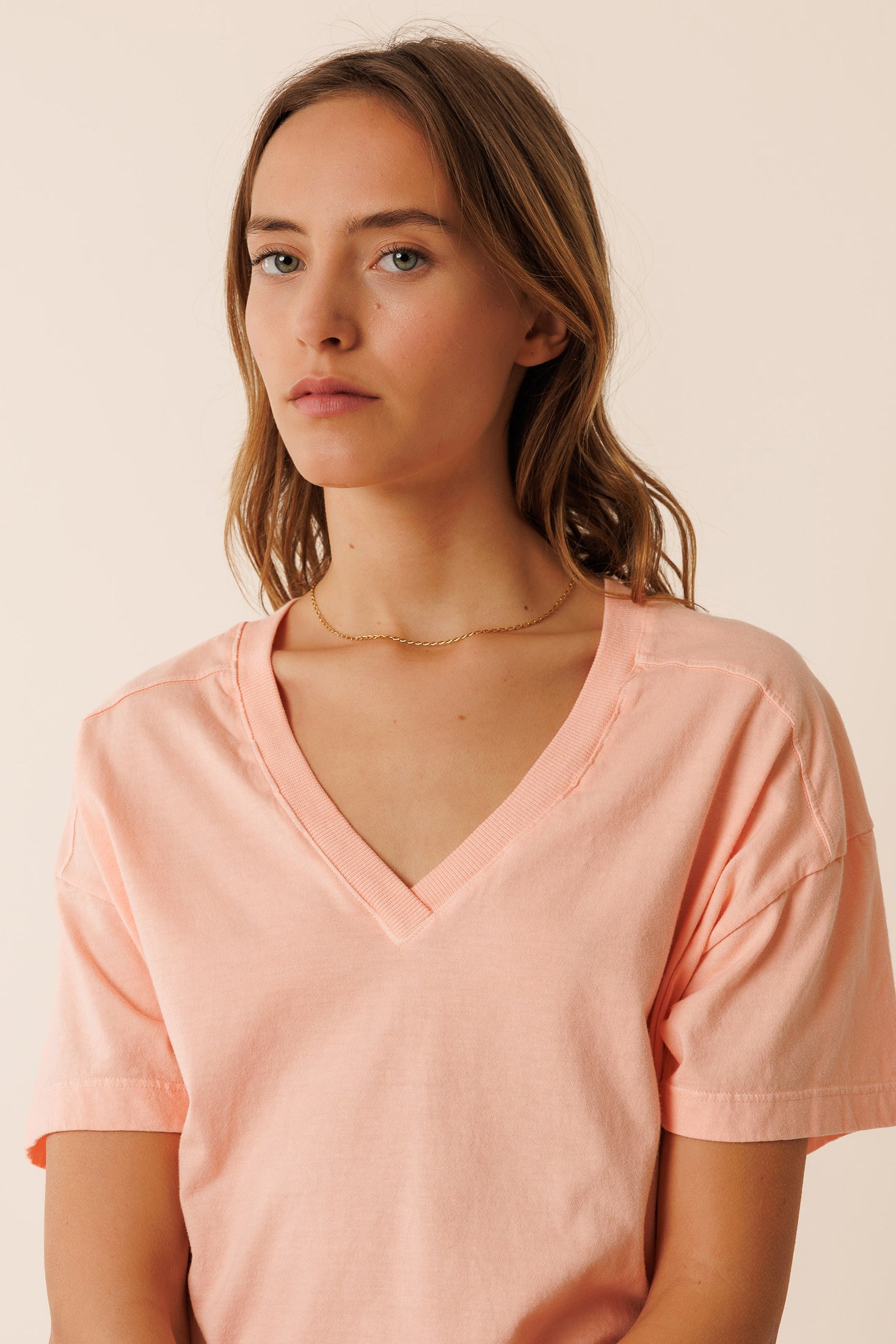 Indi & Cold V-Neck Cotton T-Shirt (ES362) - Peonia