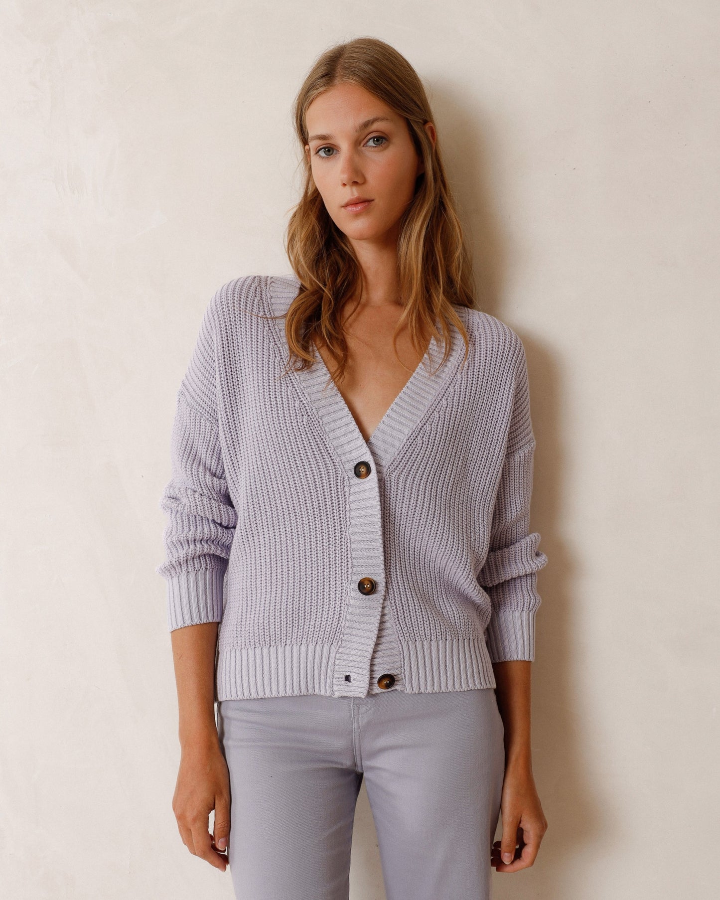 Indi & Cold Boxy Knitted Cardigan (FG455) - Jaspe Lila