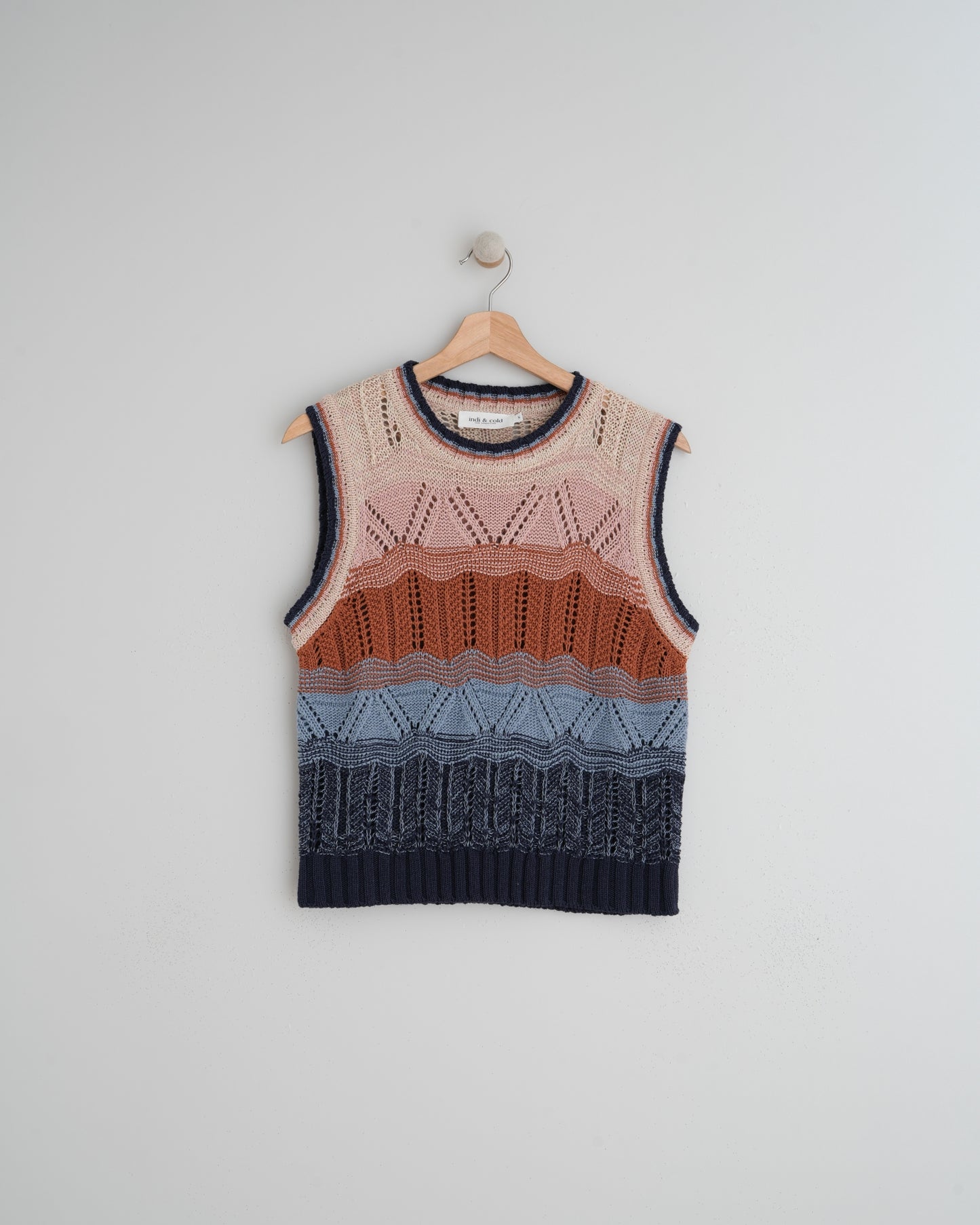 Indi & Cold Multicolour Crochet Vest (GB448) - Indigo