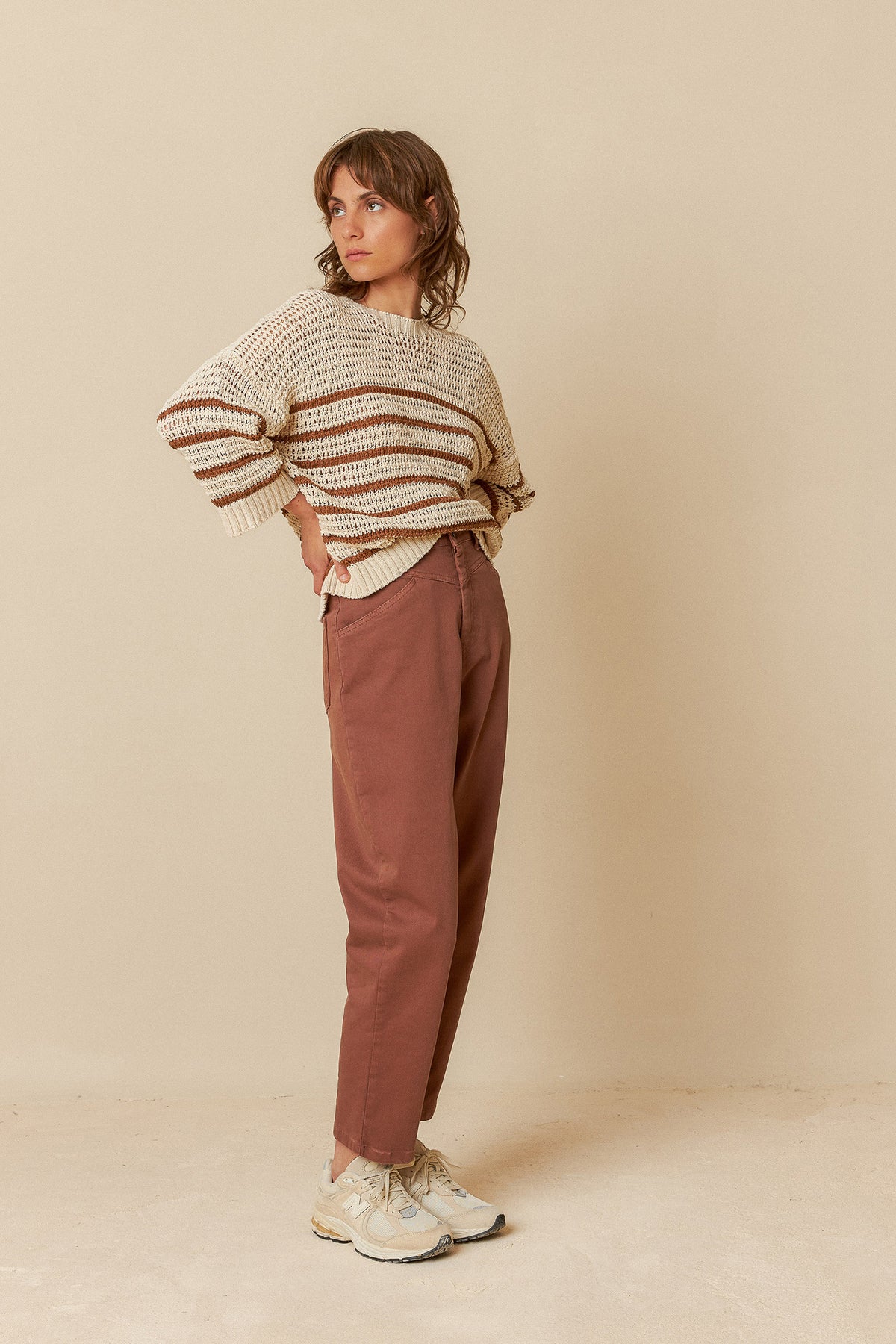 Indi & Cold Bicolour Stripes Sweater (GB475) - Chocolate