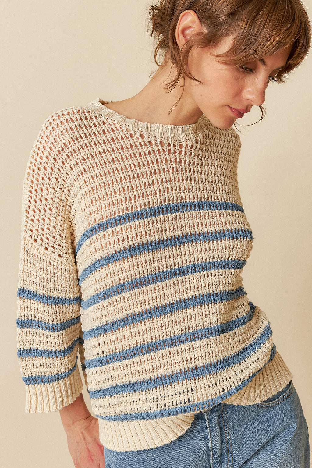 Indi & Cold Bicolour Stripes Sweater (GB475) - Indigo