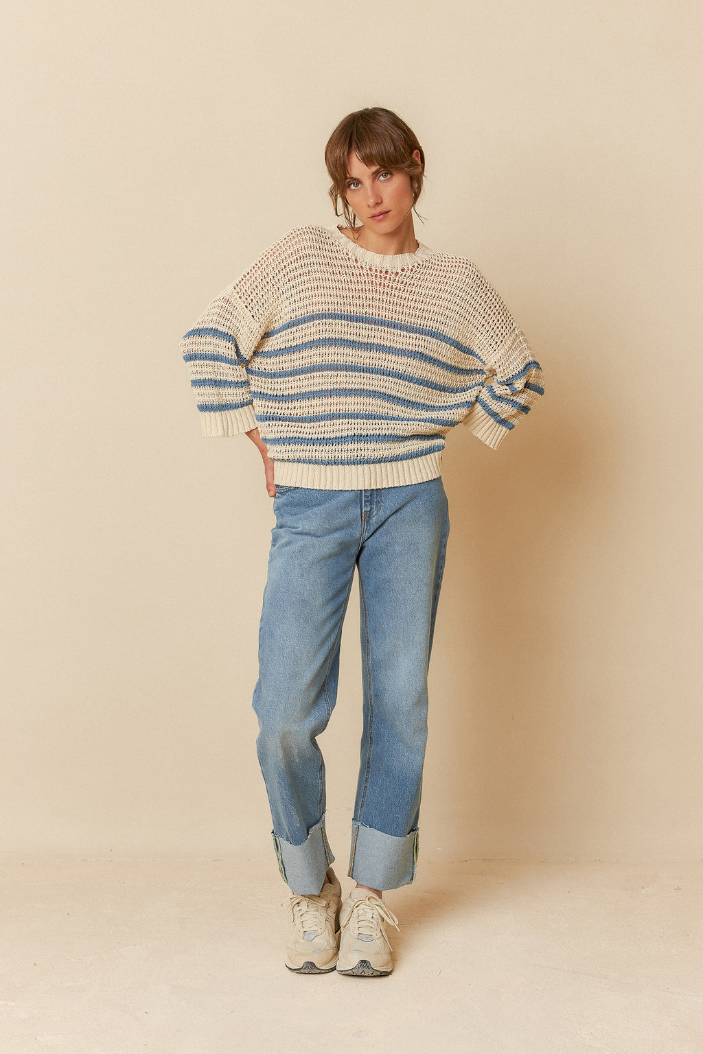Indi & Cold Bicolour Stripes Sweater (GB475) - Indigo