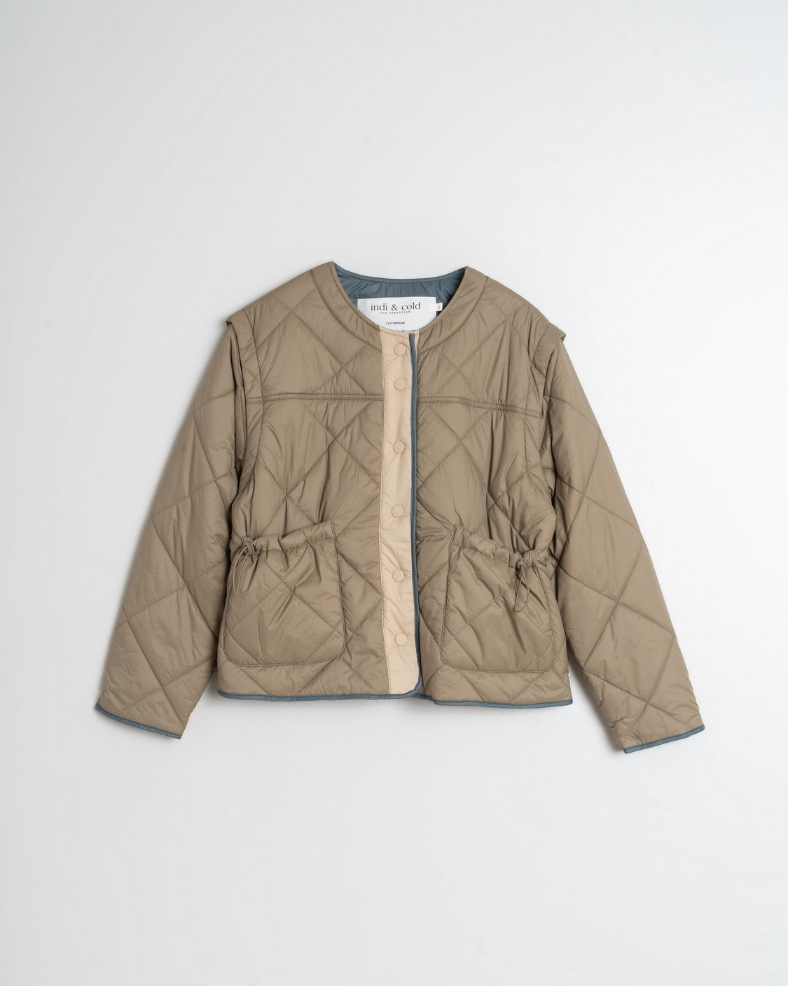 Indi & Cold Quilted Short Coat/Vest (GF706) - Khaki