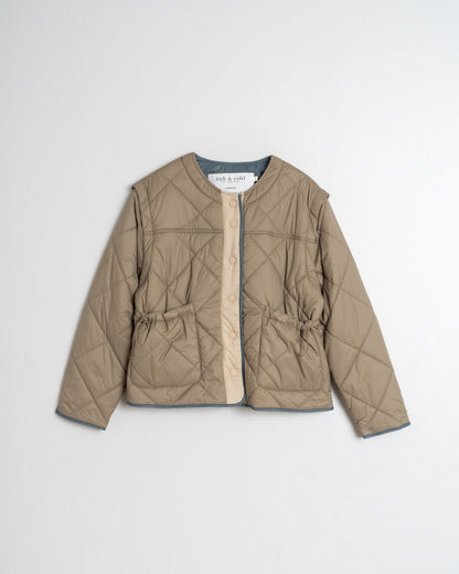 Indi & Cold Quilted Short Coat/Vest (GF706) - Khaki