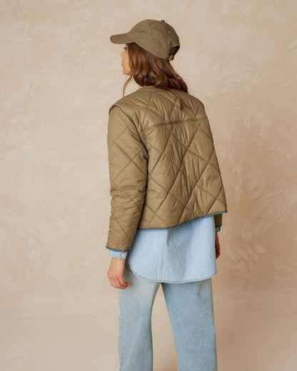 Indi & Cold Quilted Short Coat/Vest (GF706) - Khaki