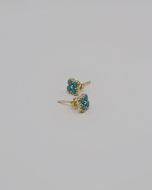 Humbleworks Brigida Blue Flower Studs Earrings - Gold
