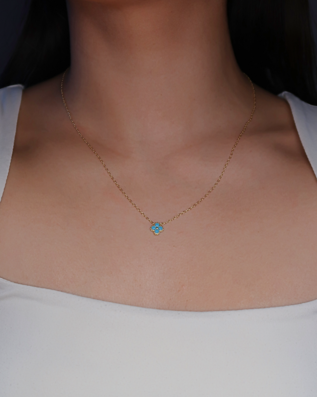 Humbleworks Lola Blue Four Leaf Necklace - Gold