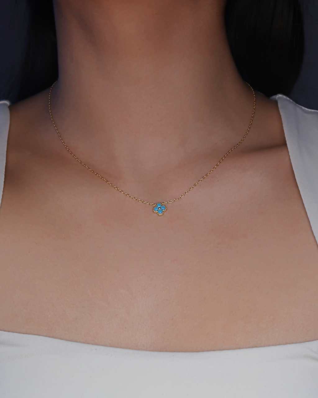 Humbleworks Lola Blue Four Leaf Necklace - Gold