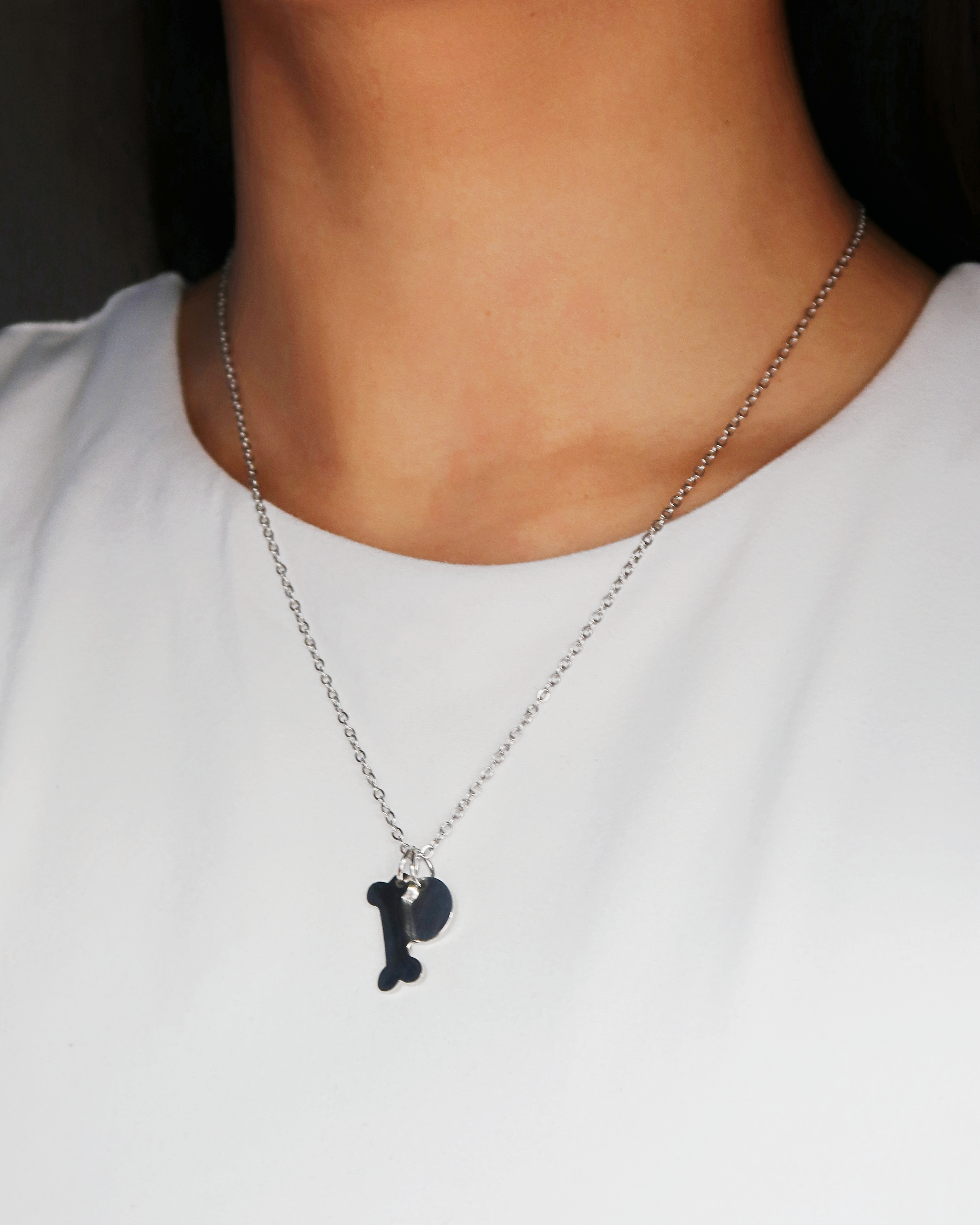 Humbleworks Olive Dog & Bone Charm Necklace - Silver