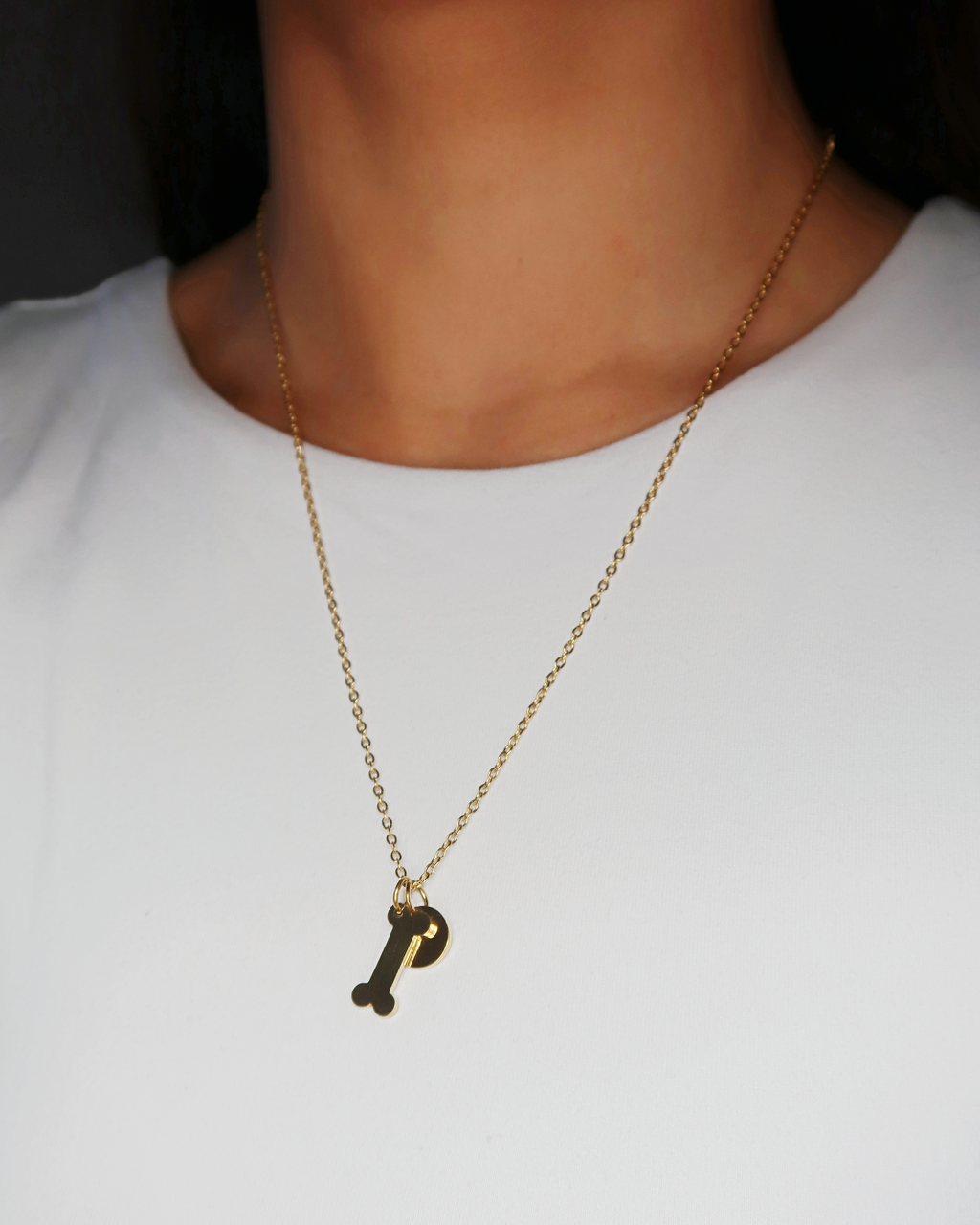 Humbleworks Olive Dog & Bone Charm Necklace - Gold
