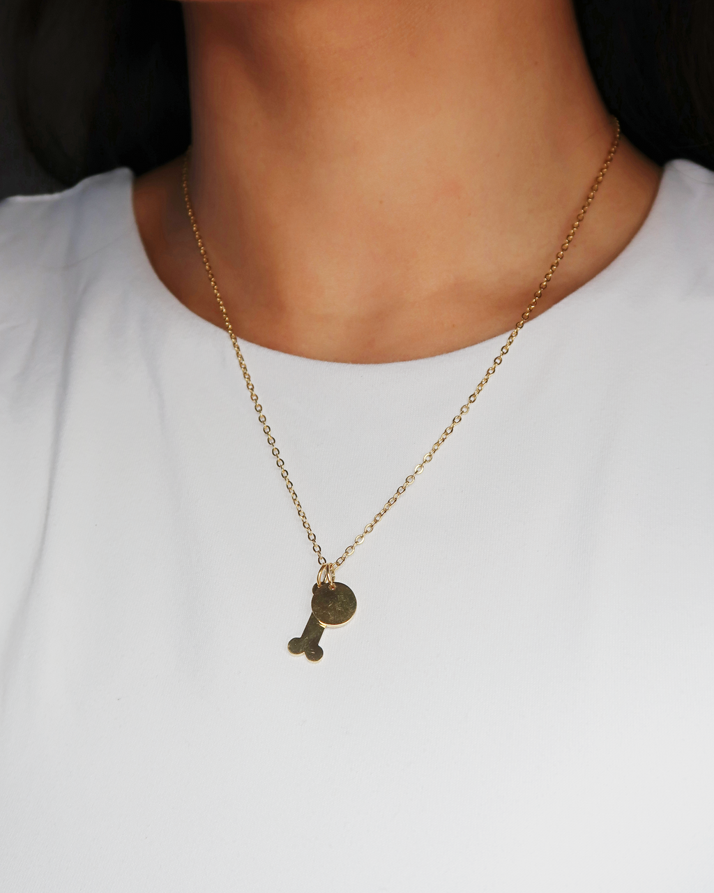 Humbleworks Olive Dog & Bone Charm Necklace - Gold