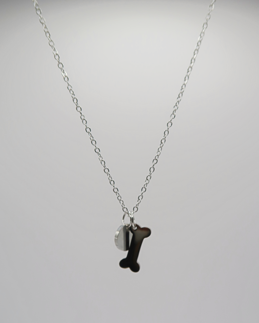 Humbleworks Olive Dog & Bone Charm Necklace - Silver