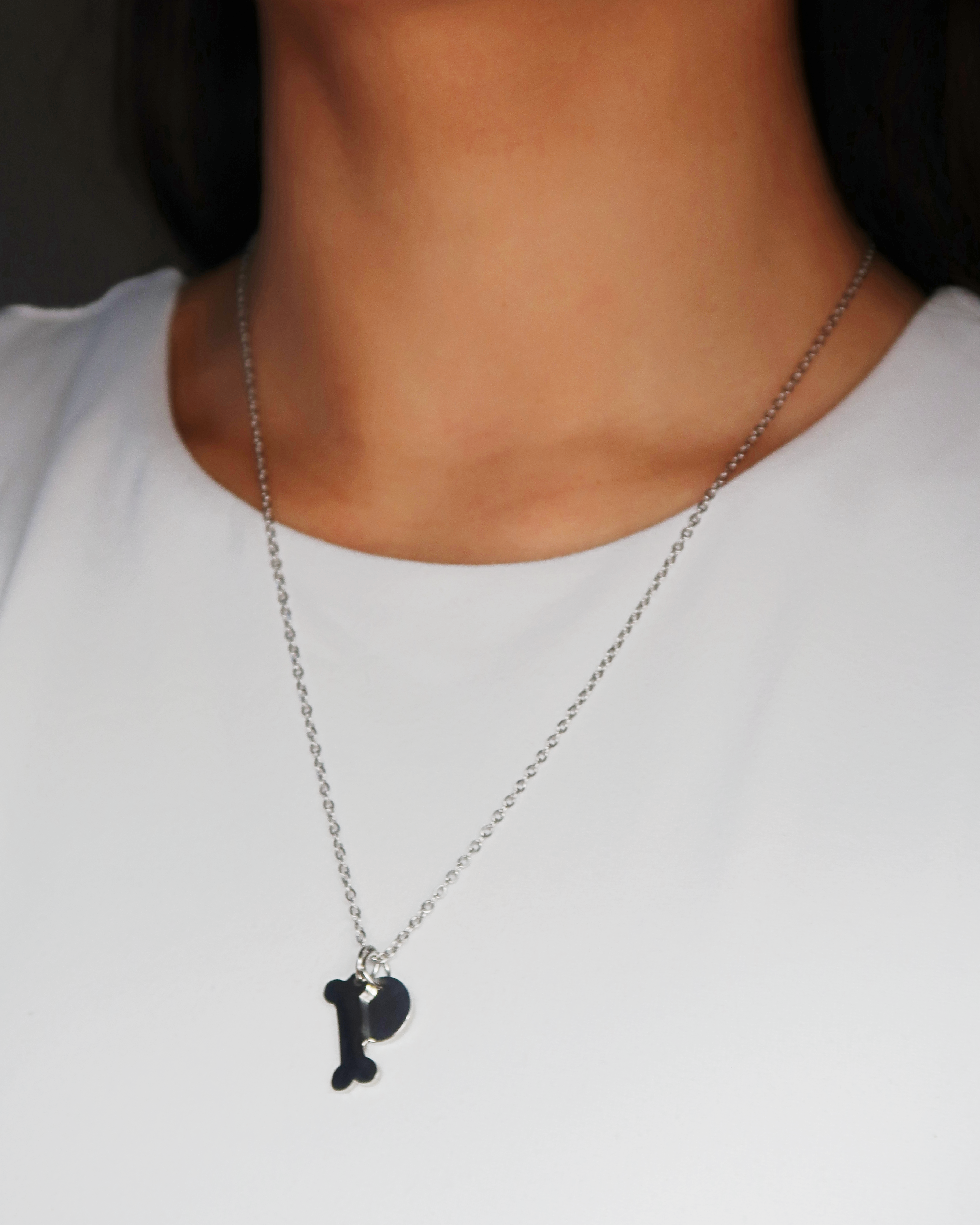 Humbleworks Olive Dog & Bone Charm Necklace - Silver