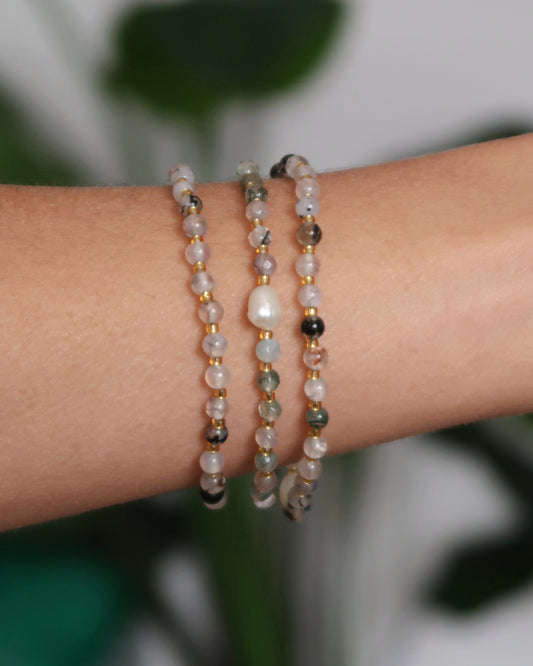 SC Stone Bead Natural Pearl Elastic Bracelet - Moonstone Pearl