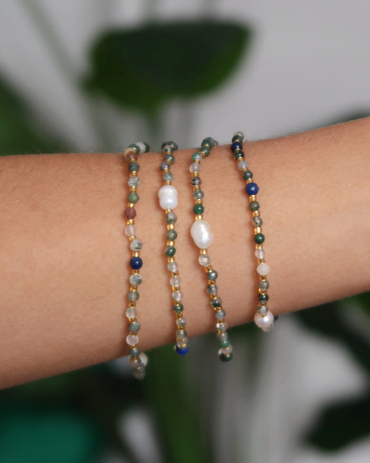 SC Stone Bead Natural Pearl Elastic Bracelet - Blue Stone Pearl