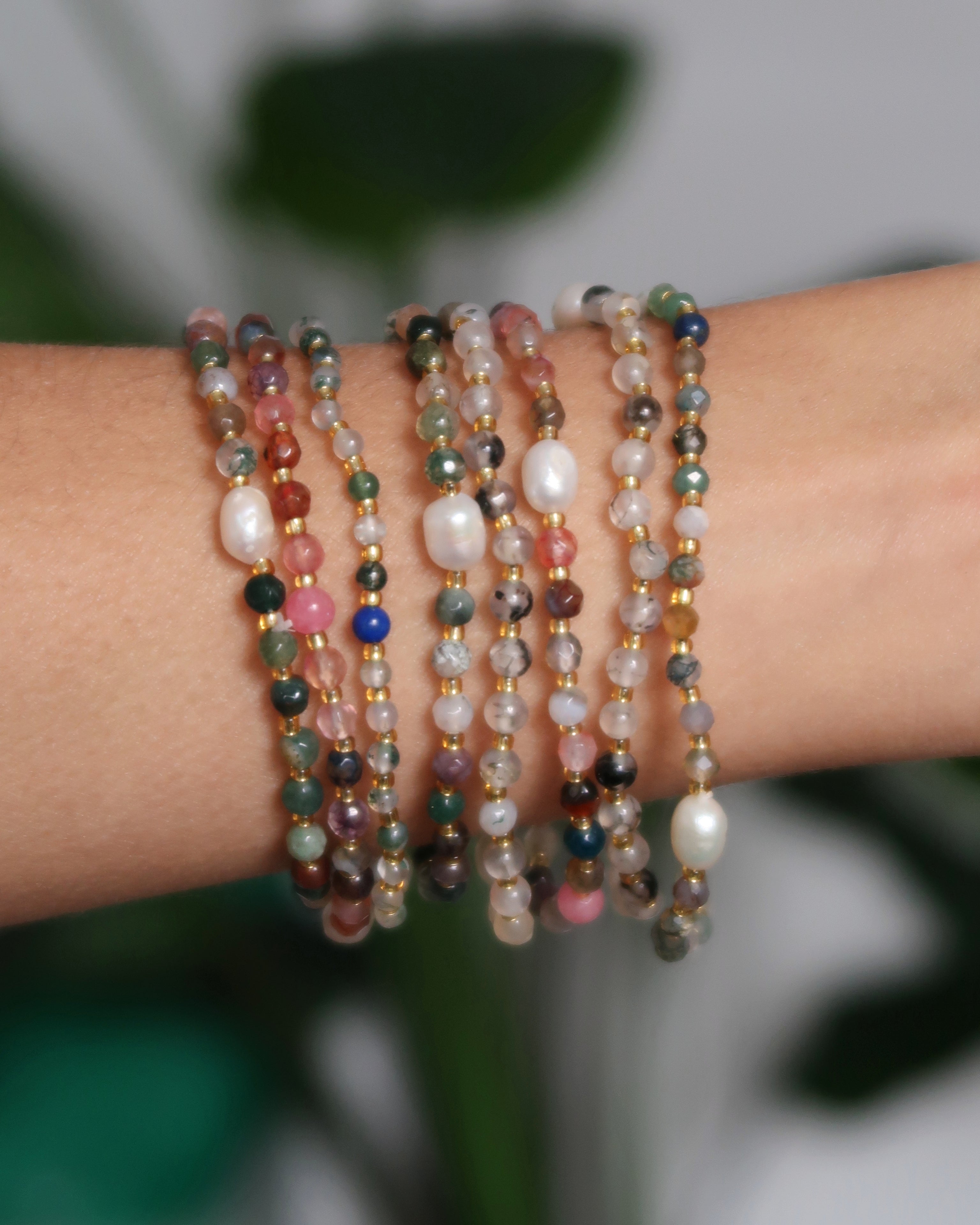 SC Stone Bead Natural Pearl Elastic Bracelet Blue Stone Pearl