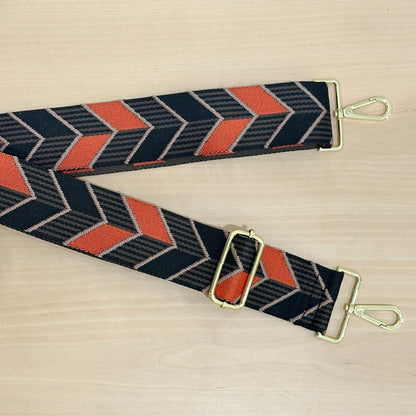 Roman Holiday Bag Strap Herringbone Print - Orange/Black - Gold