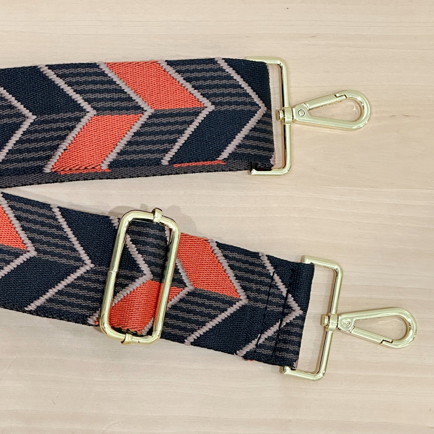 Roman Holiday Bag Strap Herringbone Print - Orange/Black - Gold