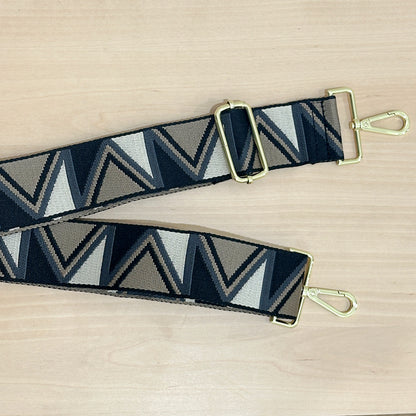 Roman Holiday Bag Strap Triangle Print - Brown/Black/Beige - Gold