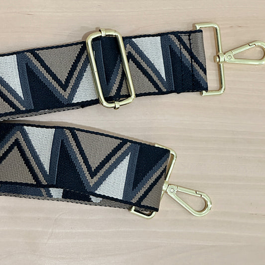 Roman Holiday Bag Strap Triangle Print - Brown/Black/Beige - Gold