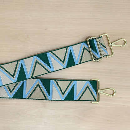 Roman Holiday Bag Strap Triangle Print - Green/Blue - Gold