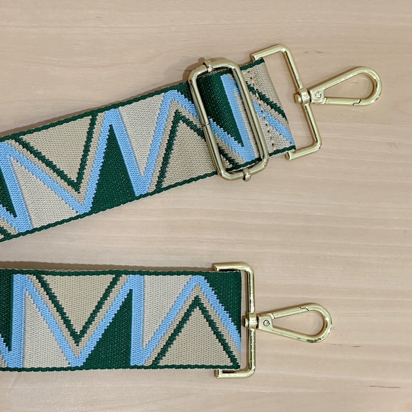 Roman Holiday Bag Strap Triangle Print - Green/Blue - Gold