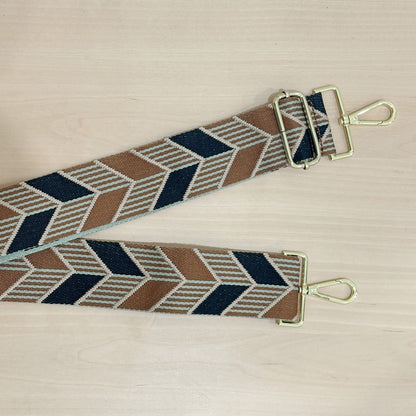 Roman Holiday Bag Strap Herringbone Print - Brown/Pink/Sage - Gold