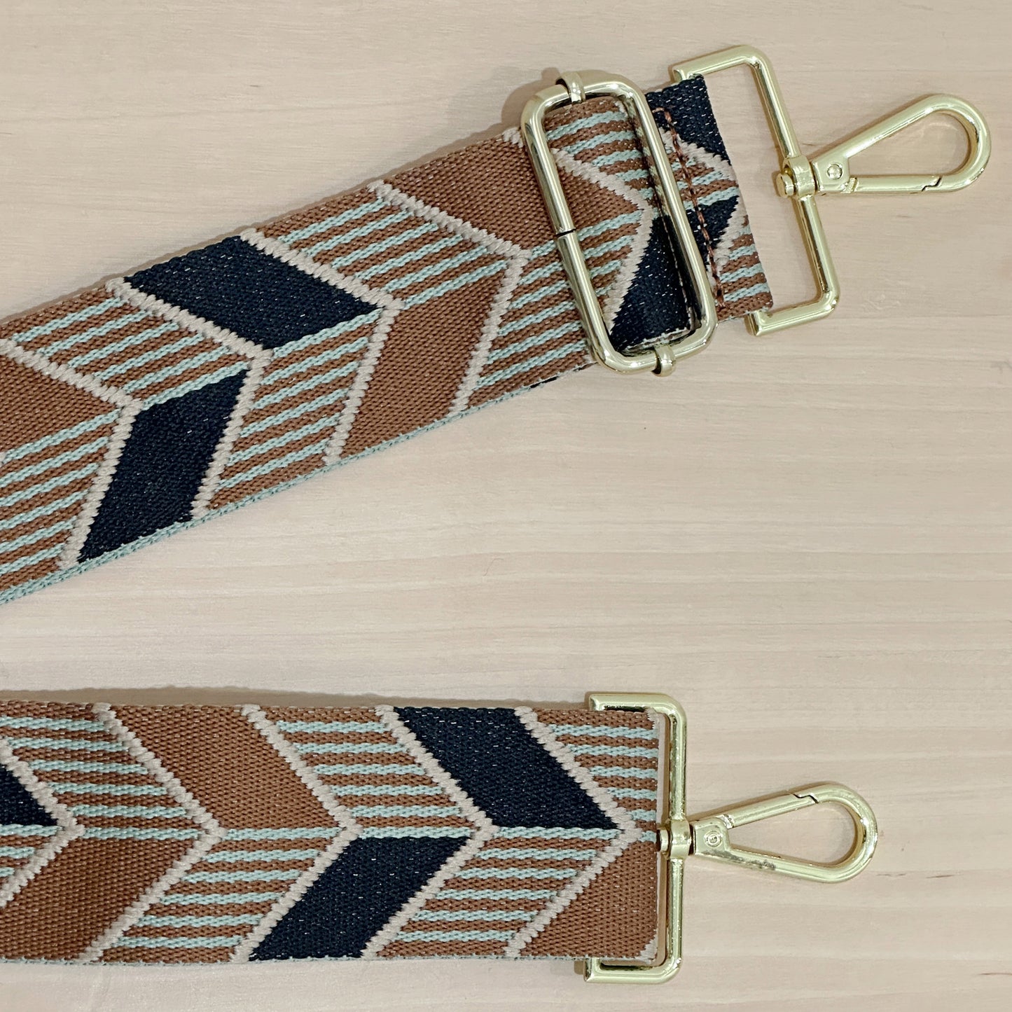 Roman Holiday Bag Strap Herringbone Print - Brown/Pink/Sage - Gold