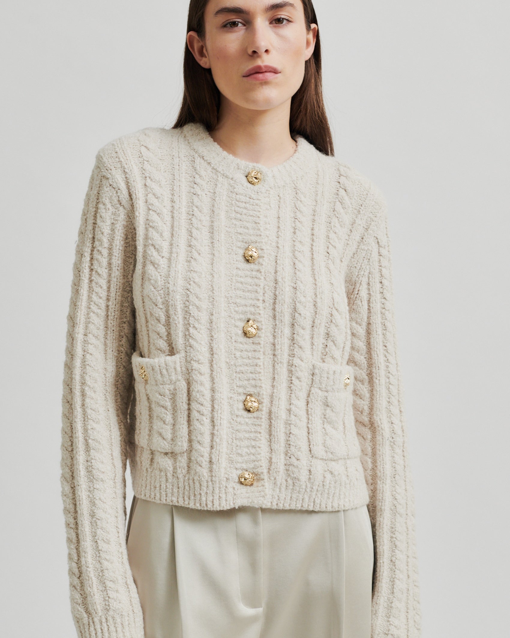 Second Female Karolina Knit Cardigan - Pumice Stone