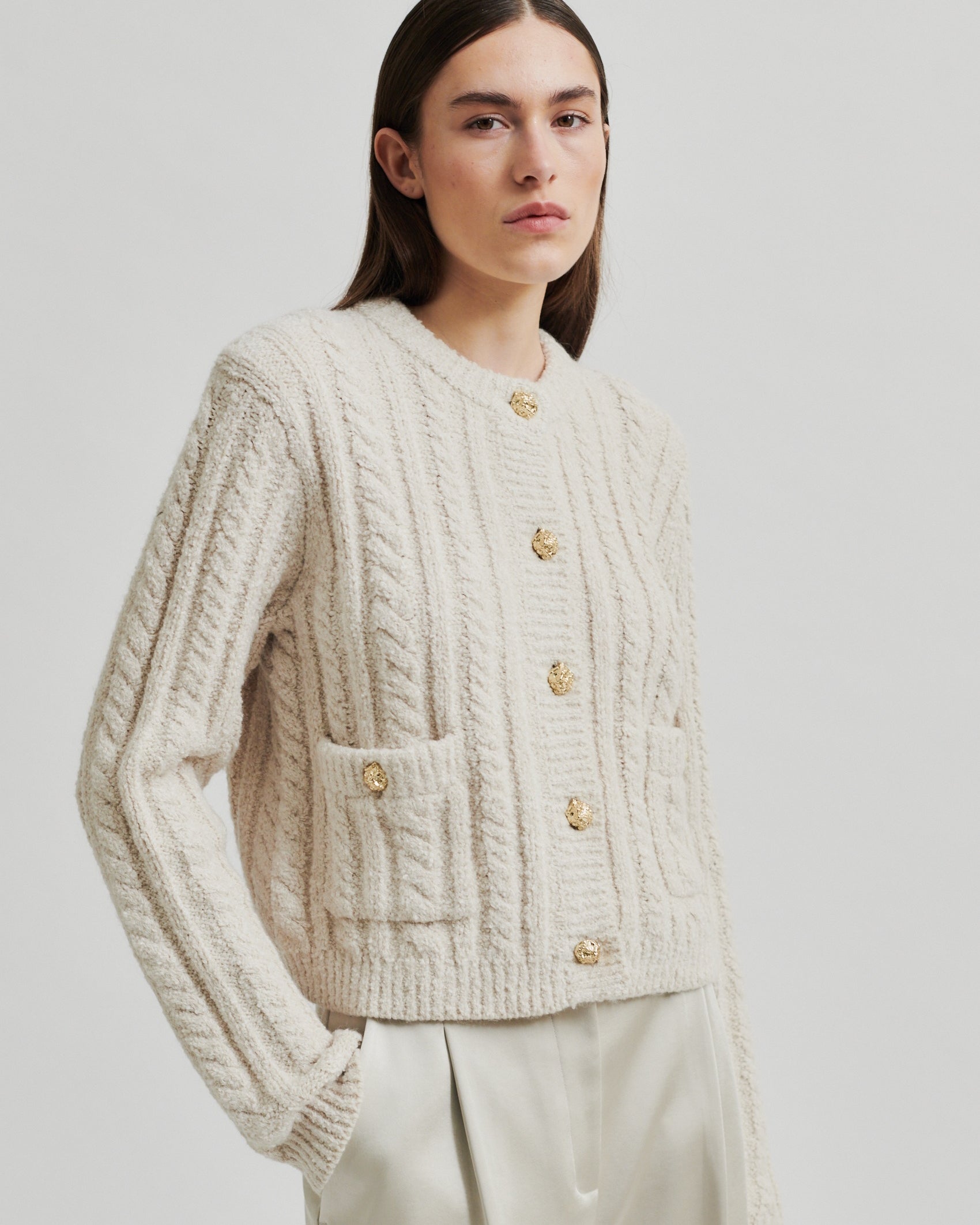 Second Female Karolina Knit Cardigan - Pumice Stone