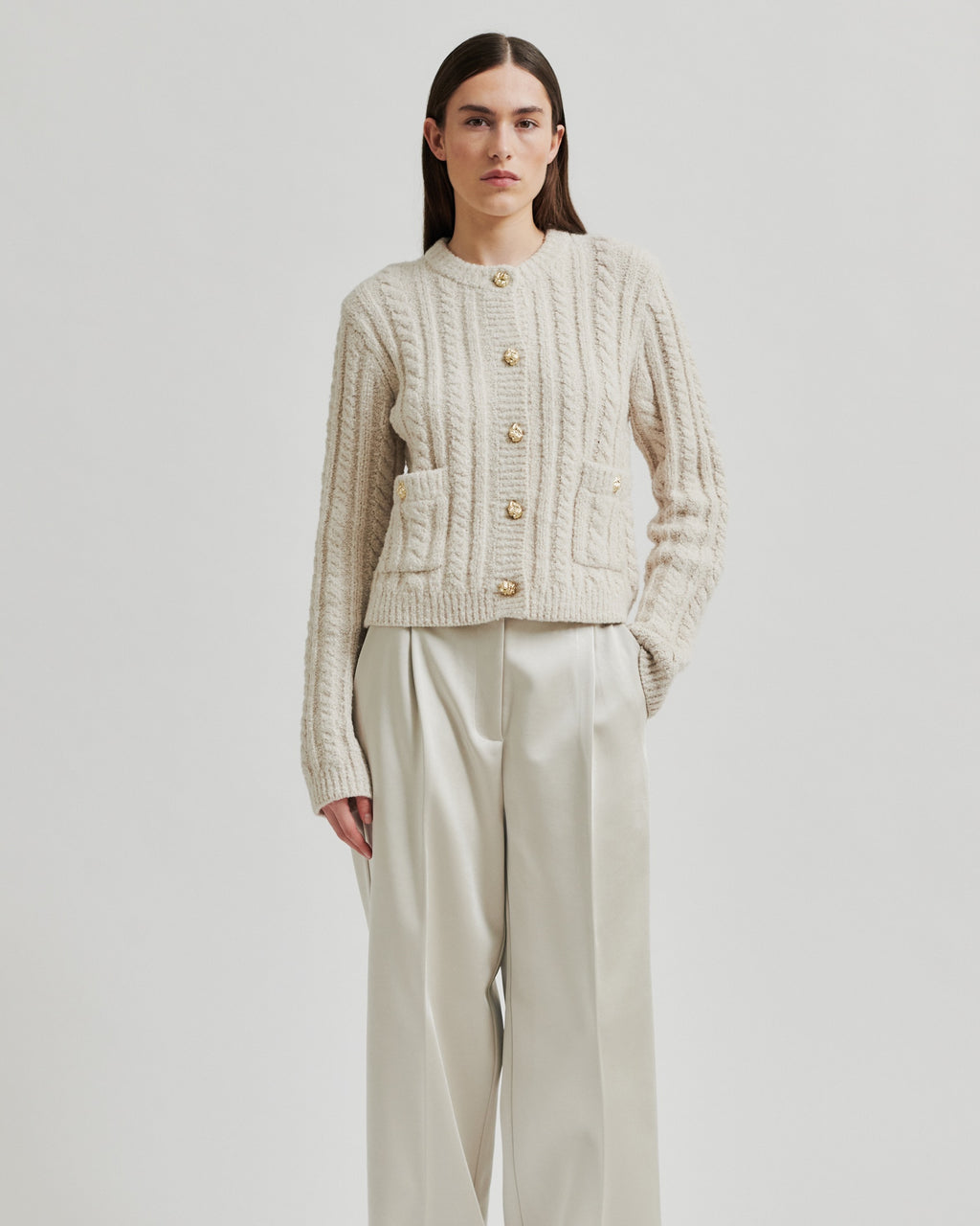 Second Female Karolina Knit Cardigan - Pumice Stone