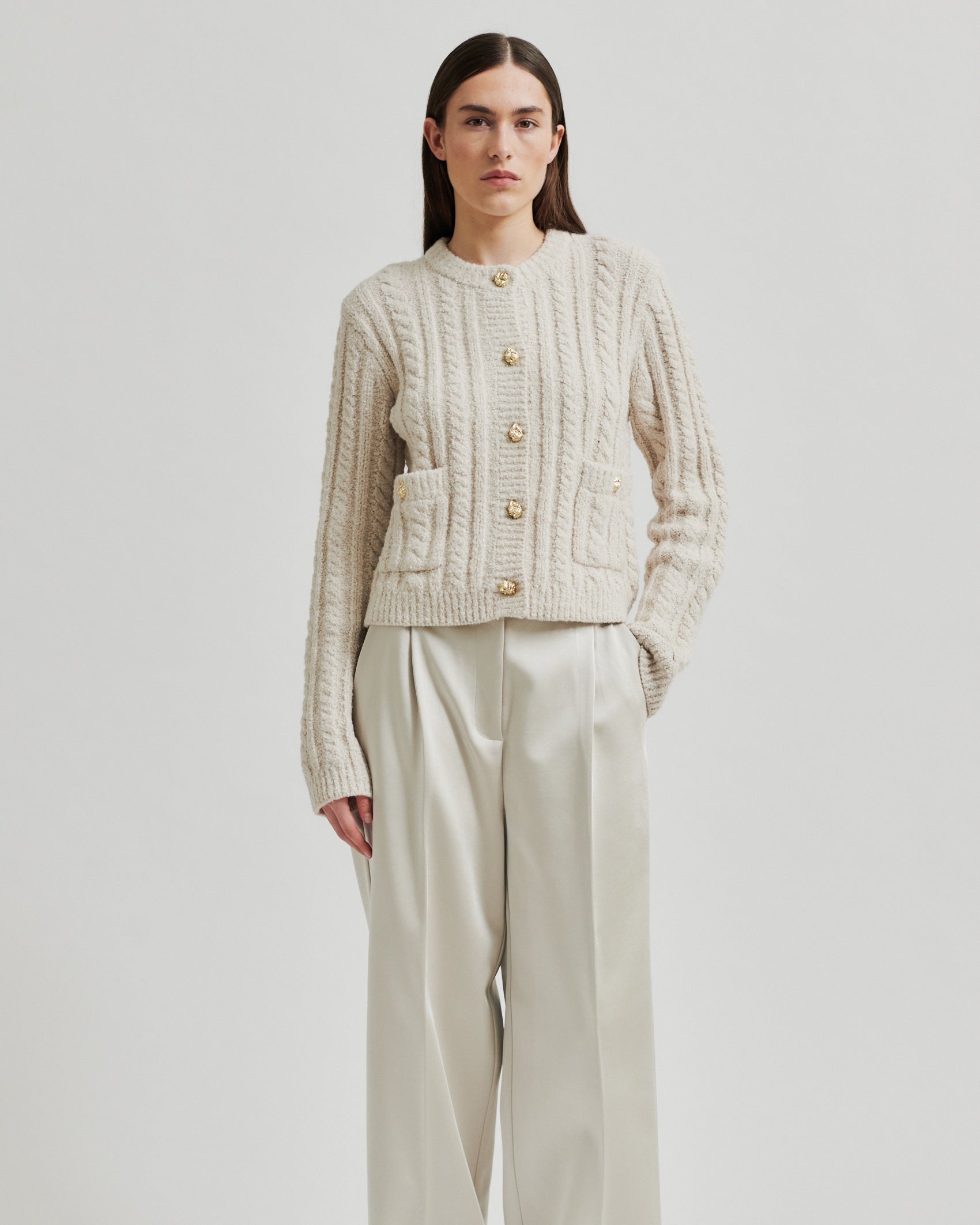 Second Female Karolina Knit Cardigan - Pumice Stone