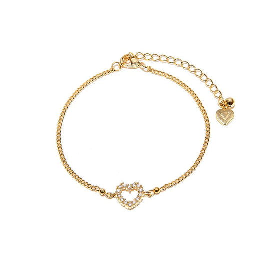 Vestopazzo Heart Zircon Chain Bracelet (KG1003) - Gold