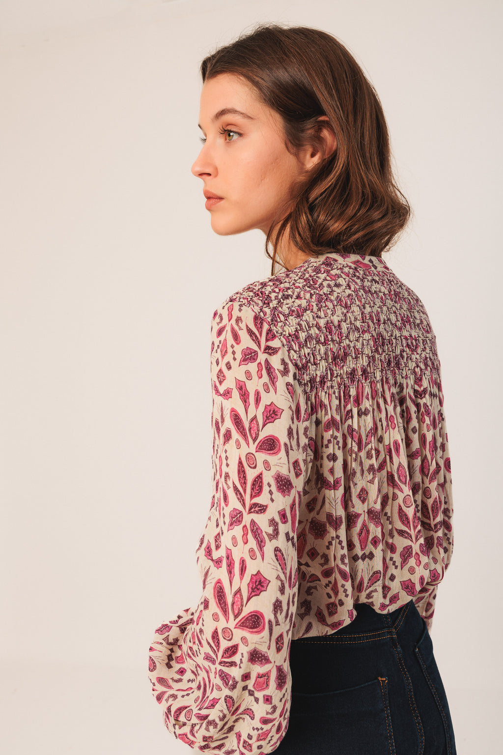 Indi & Cold Smock-Detail Shirt (KI197) - Frambuesa