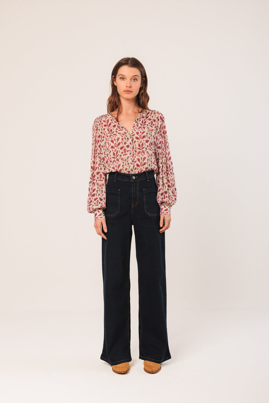 Indi & Cold Smock-Detail Shirt (KI197) - Frambuesa