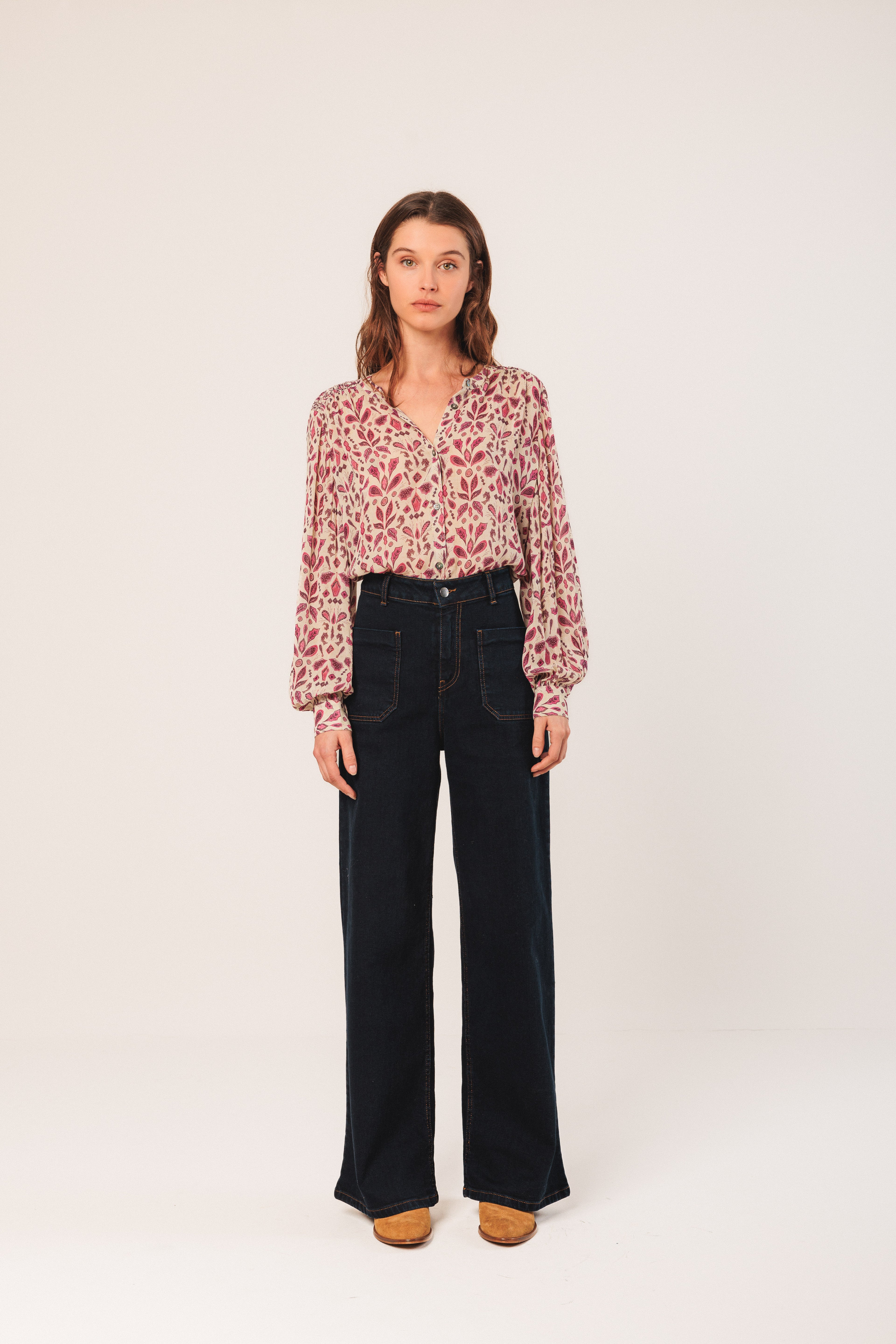 Indi & Cold Smock-Detail Shirt (KI197) - Frambuesa