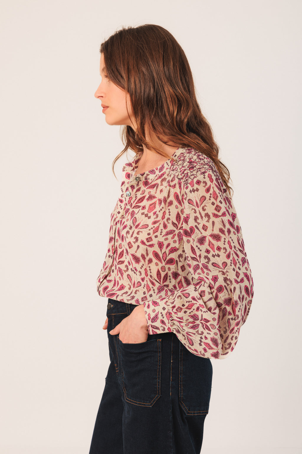 Indi & Cold Smock-Detail Shirt (KI197) - Frambuesa