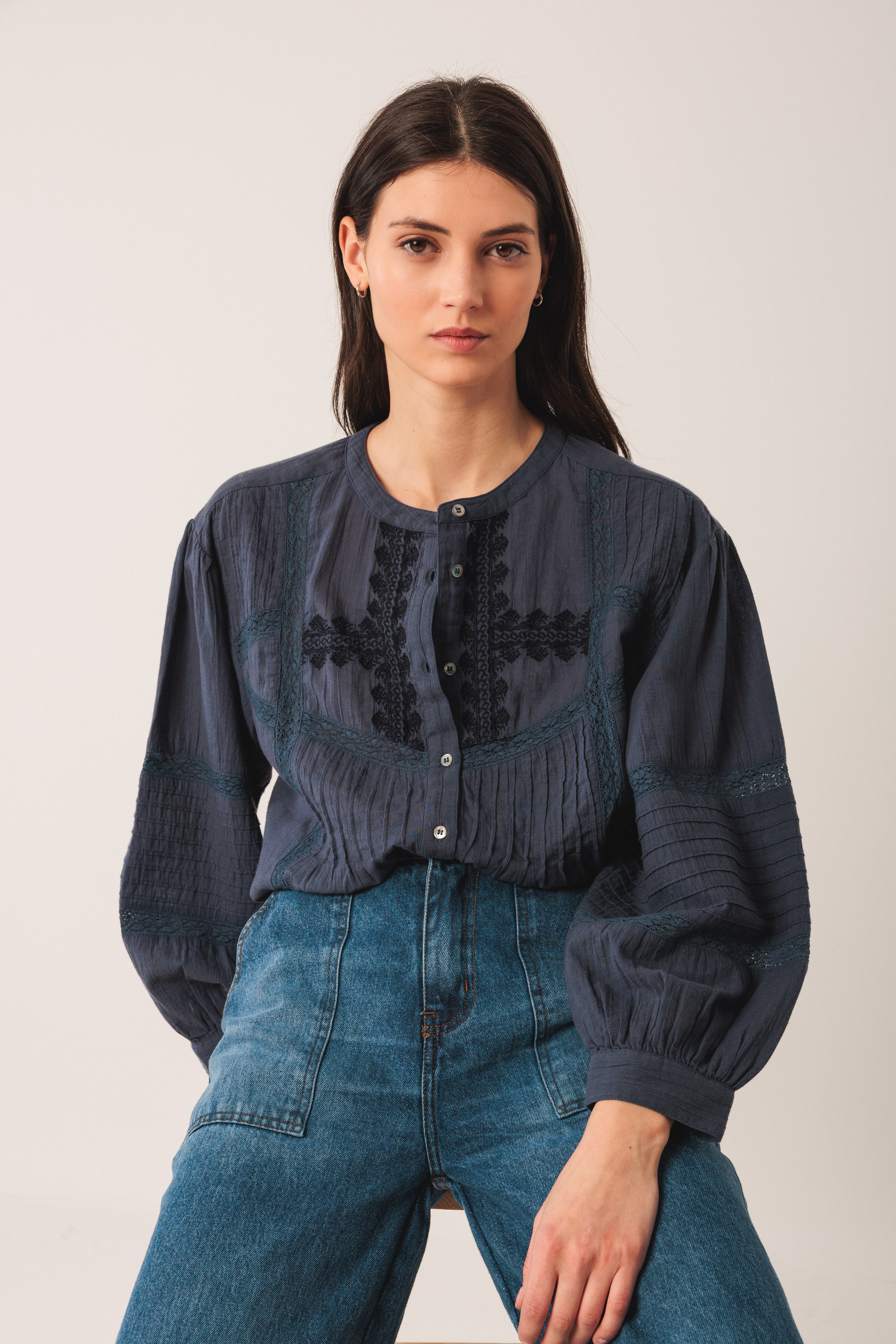 Indi & Cold Embroidered Shirt (KI220) - Indigo