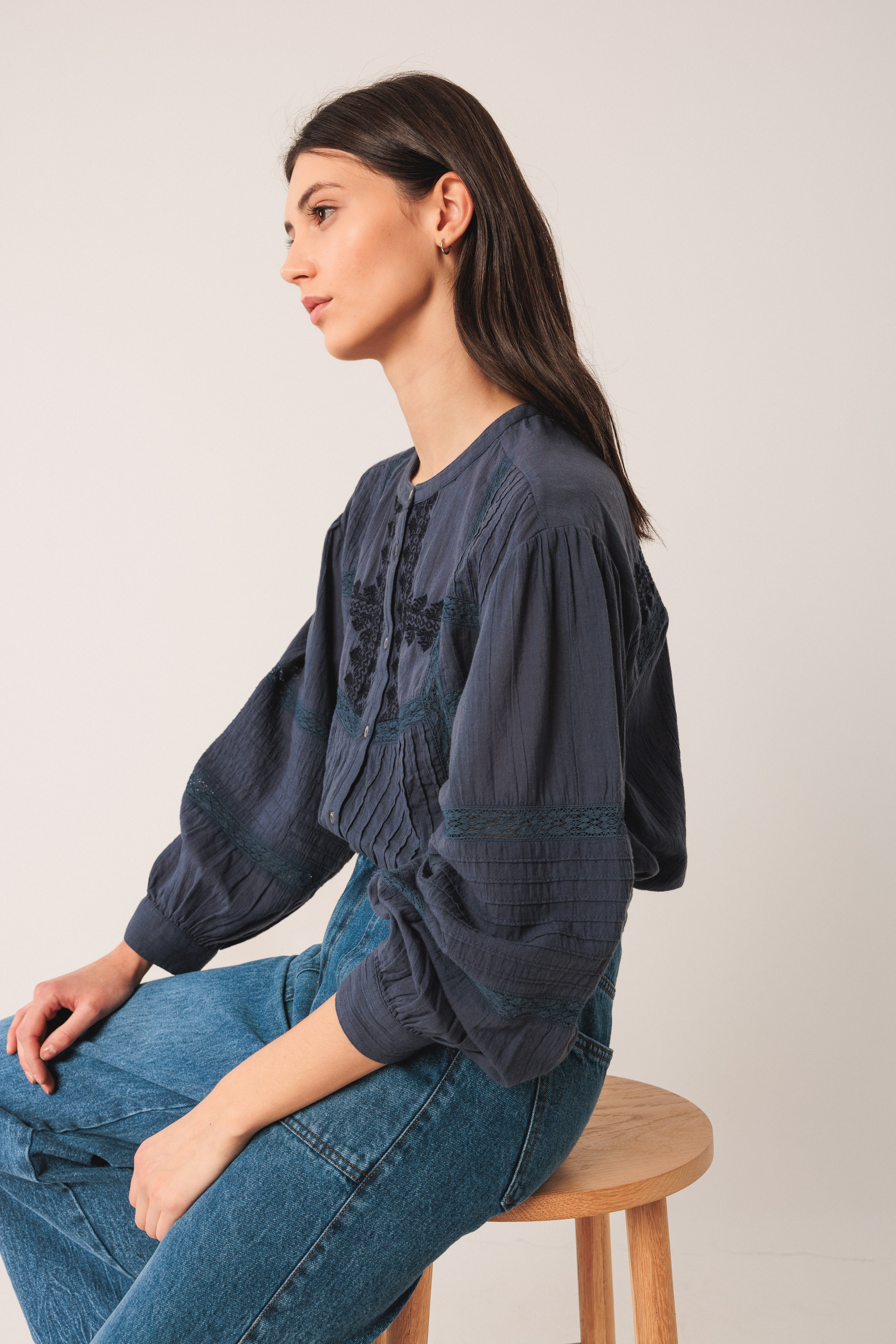 Indi & Cold Embroidered Shirt (KI220) - Indigo