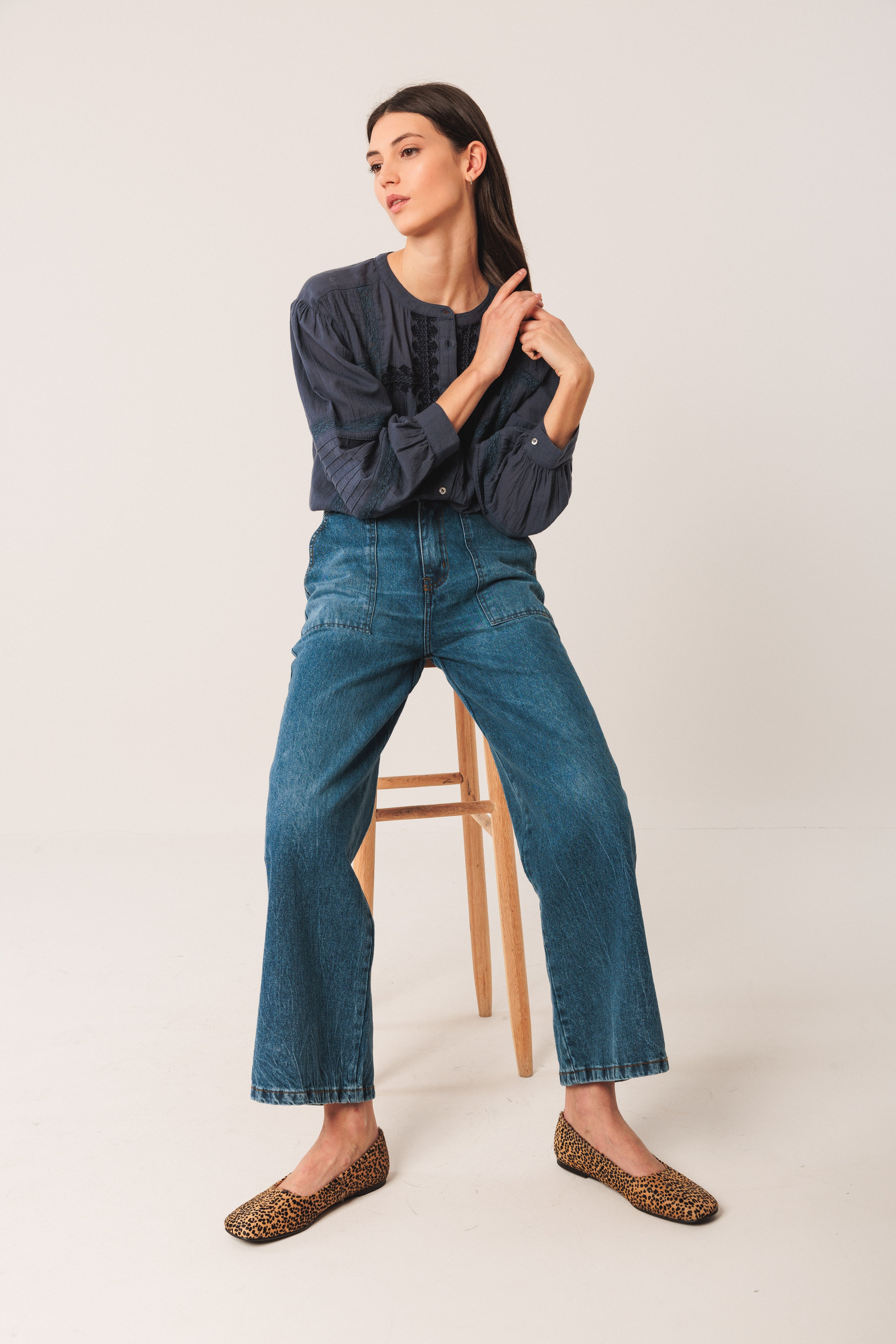 Indi & Cold Embroidered Shirt (KI220) - Indigo