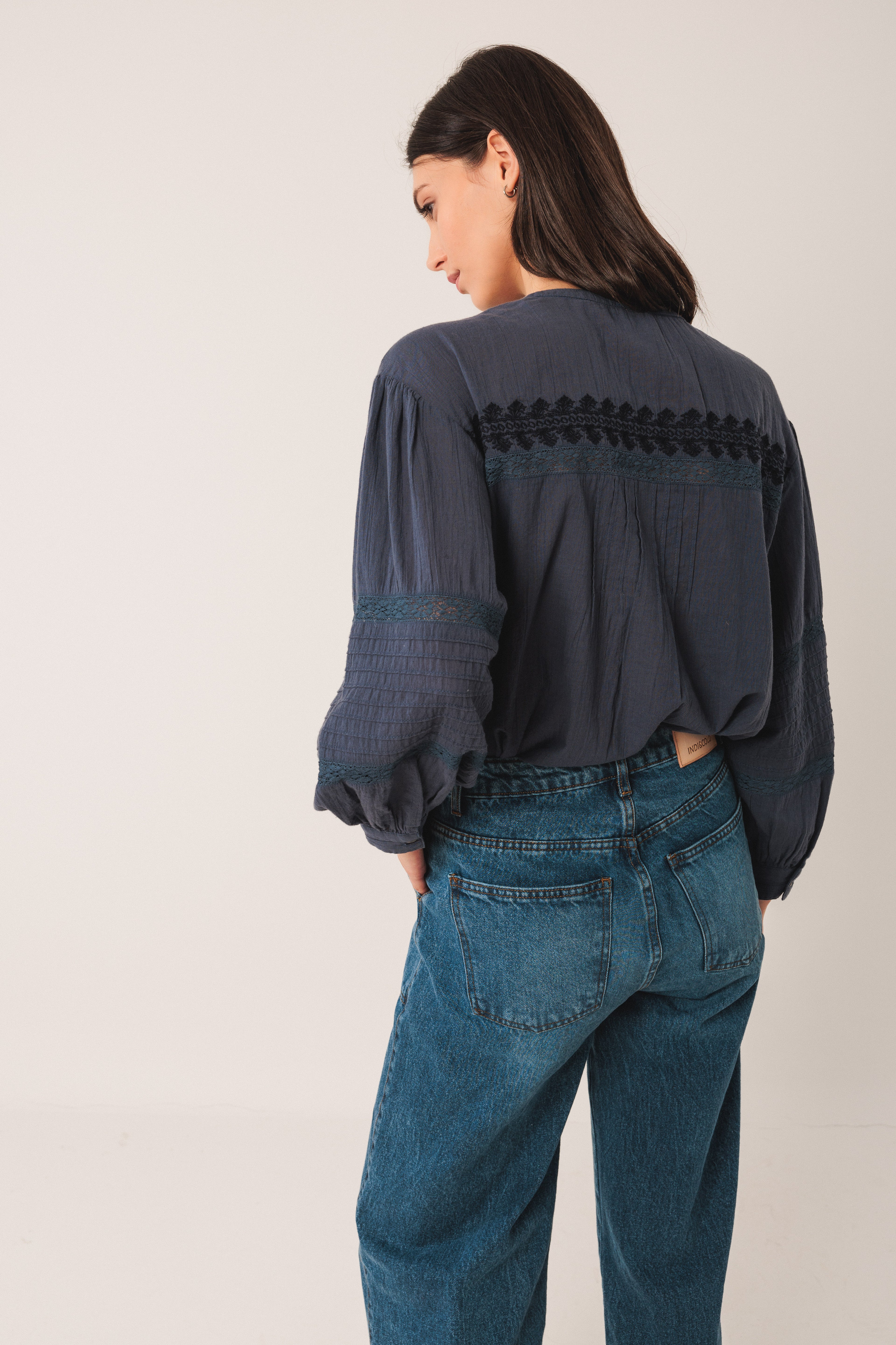 Indi & Cold Embroidered Shirt (KI220) - Indigo