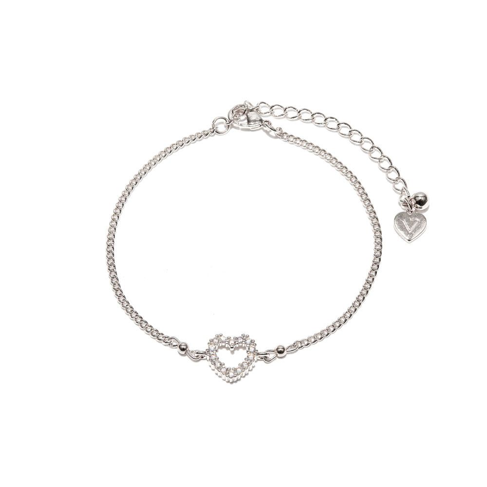 Vestopazzo Heart Zircon Chain Bracelet (KS1003) - Silver